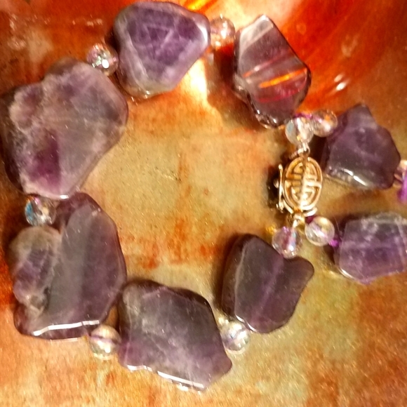 Amethyst, Moonstone & Gold Statement Designer Bracelet . - Picture 6 of 6